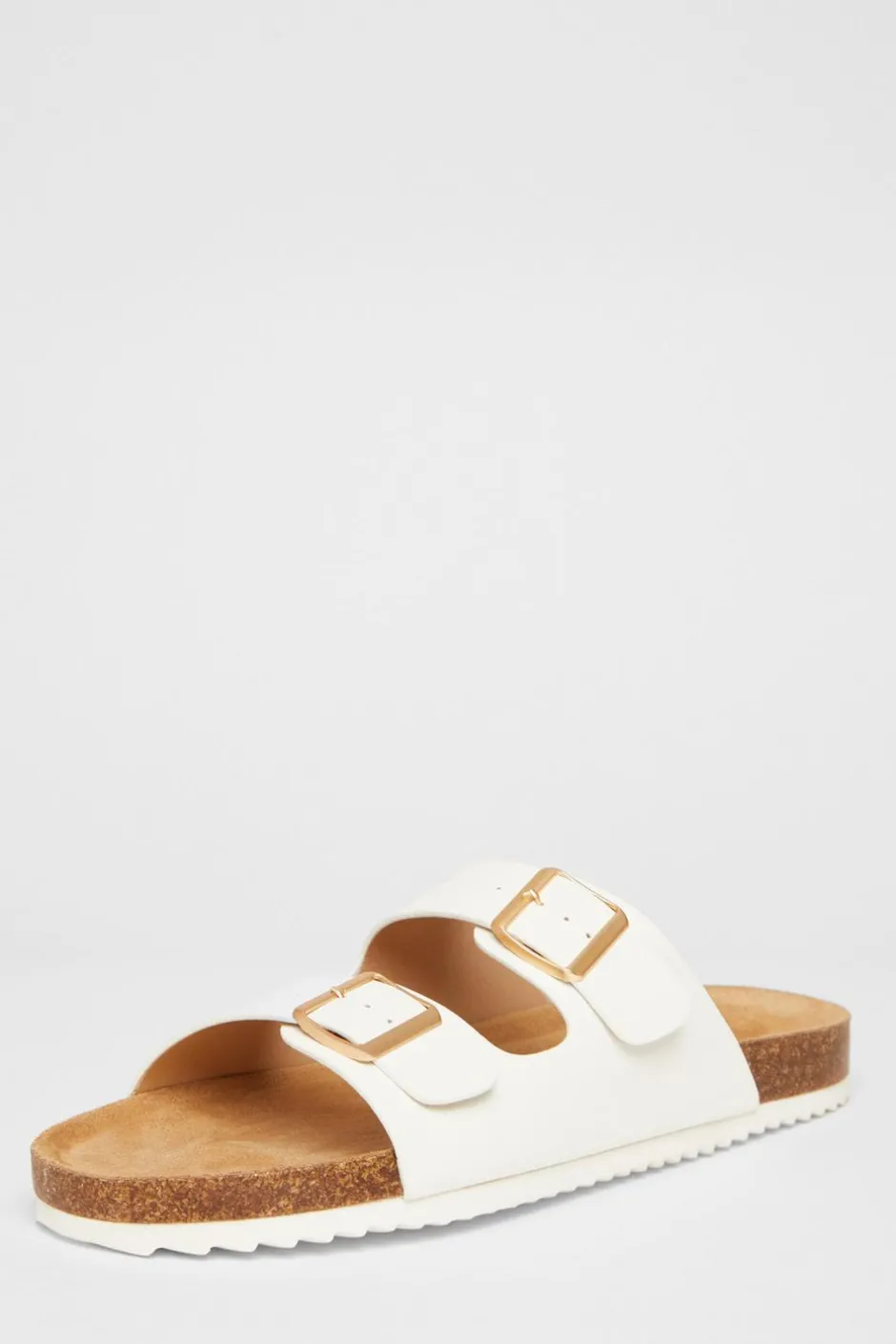 Quiz Double Buckle Flat Sandals White New