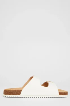 Quiz Double Buckle Flat Sandals White New