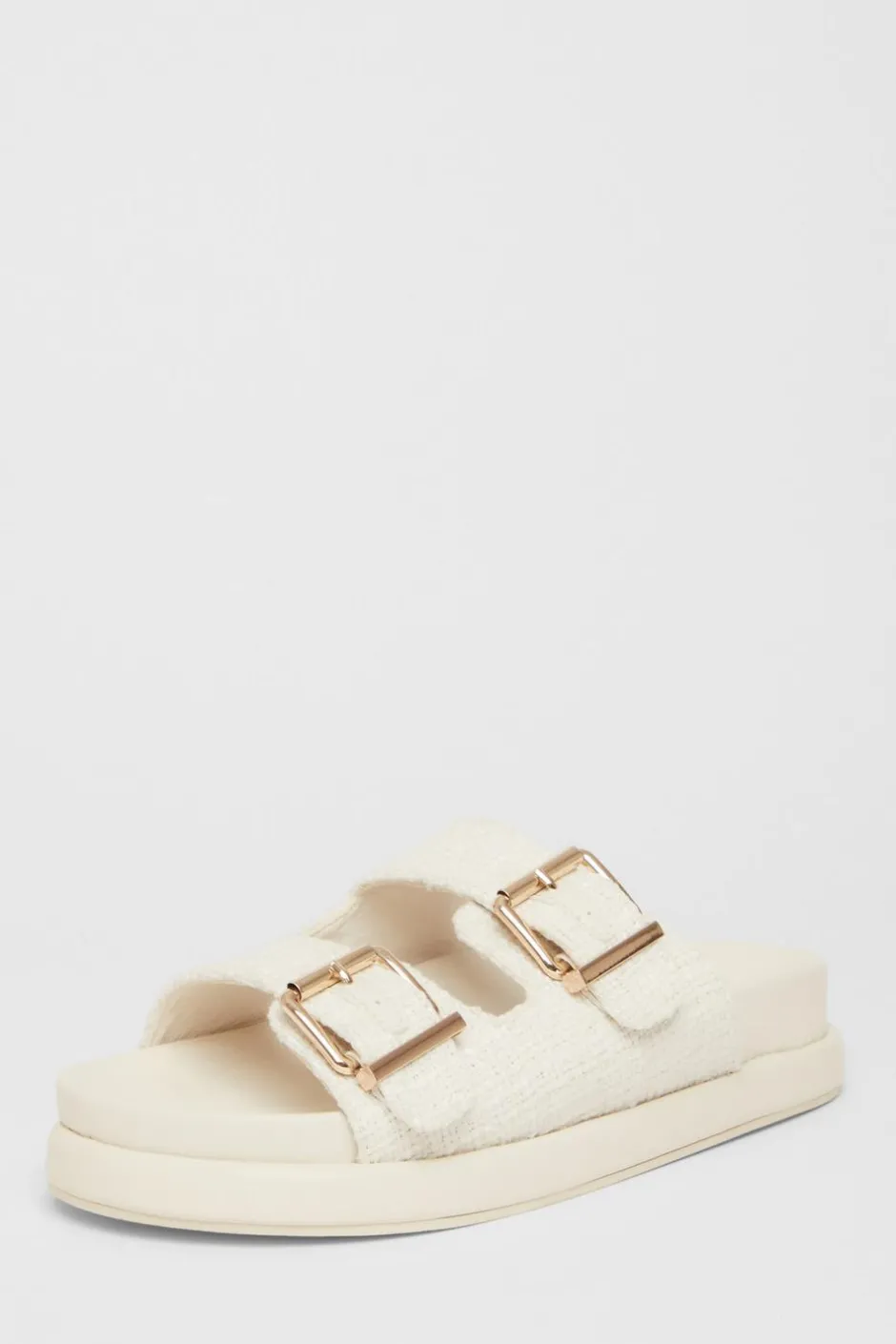 Quiz Double Buckle Flat Sandals White