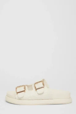 Quiz Double Buckle Flat Sandals White