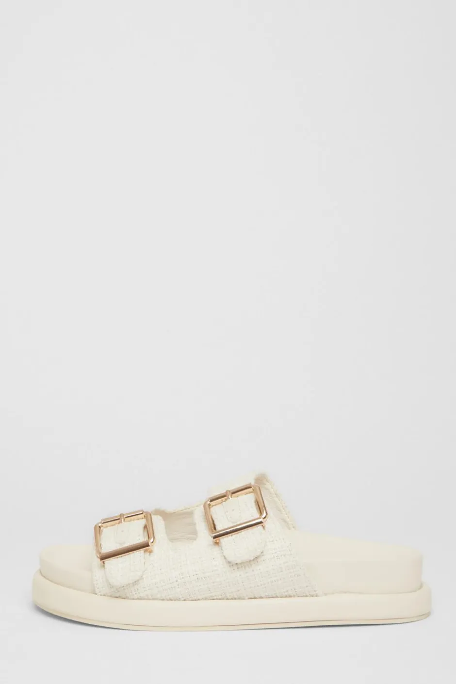 Quiz Double Buckle Flat Sandals White