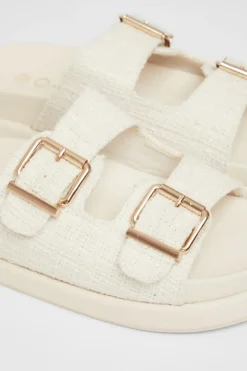 Quiz Double Buckle Flat Sandals White
