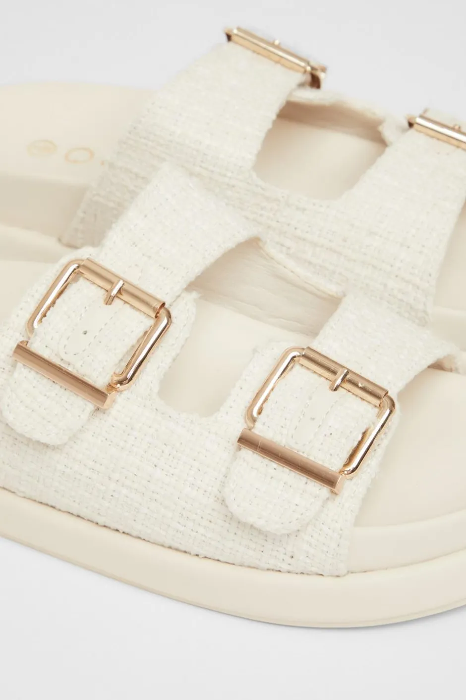 Quiz Double Buckle Flat Sandals White