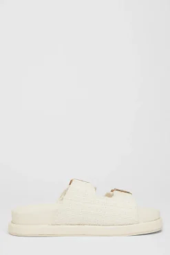 Quiz Double Buckle Flat Sandals White