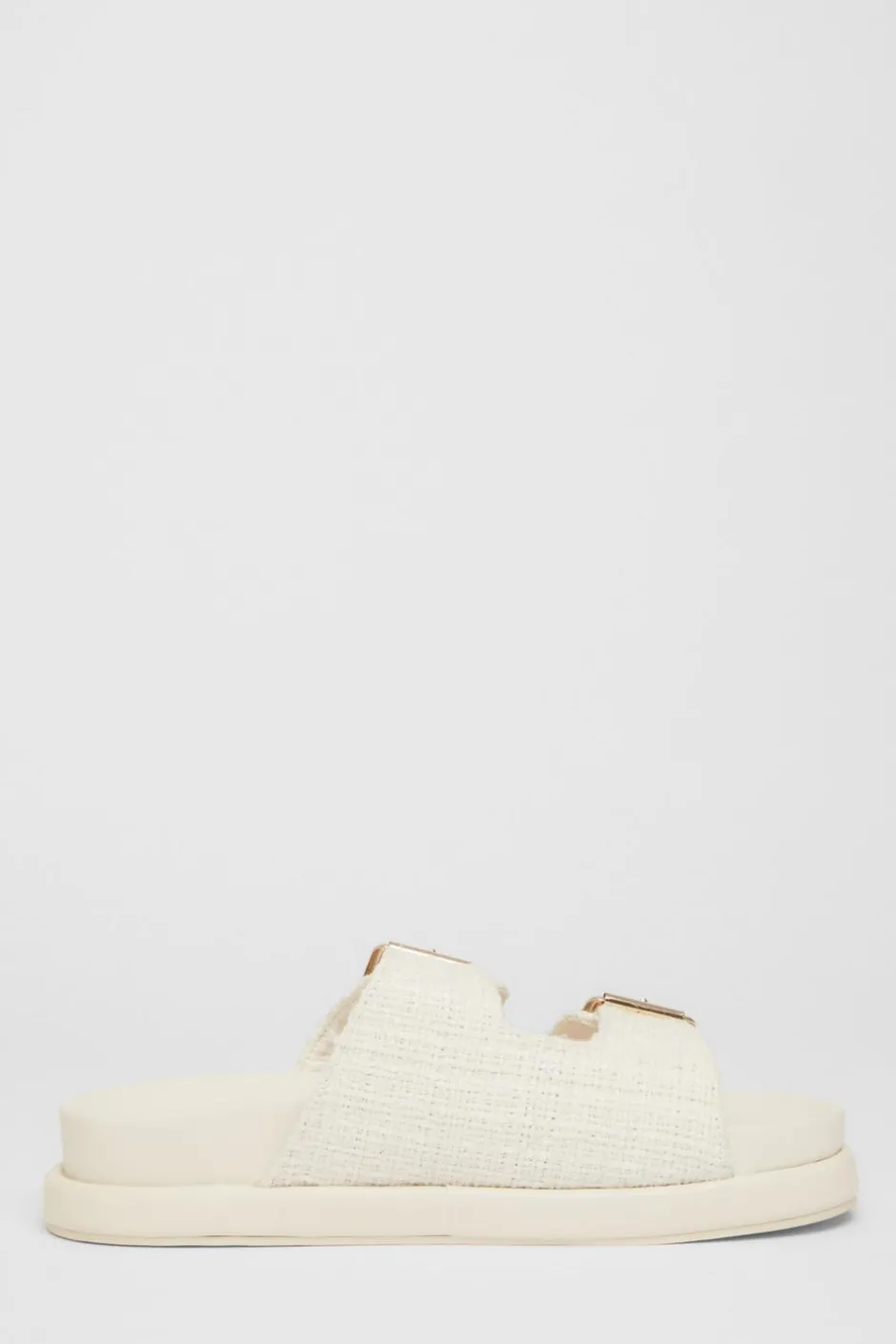 Quiz Double Buckle Flat Sandals White