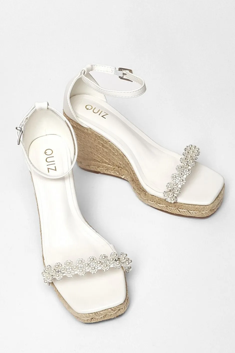 Quiz White Embellished High Wedges Online