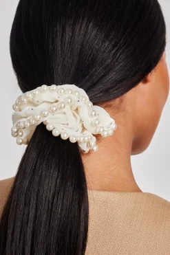Quiz White Embellished Trim Scrunchie Clearance