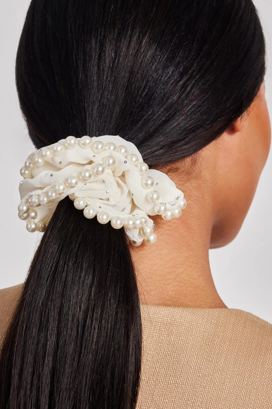 Quiz White Embellished Trim Scrunchie Clearance