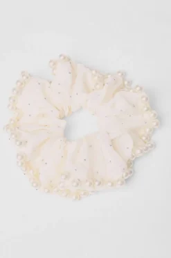 Quiz White Embellished Trim Scrunchie Clearance
