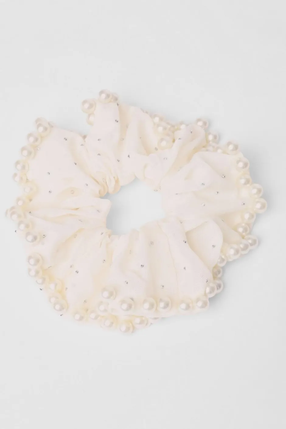 Quiz White Embellished Trim Scrunchie Clearance