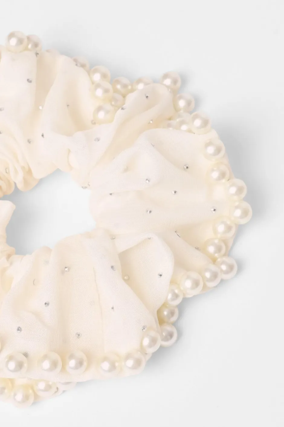 Quiz White Embellished Trim Scrunchie Clearance