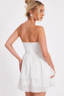 Quiz White Embroidered Bandeau Mini Dress New