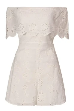 Quiz White Embroidered Bardot Playsuit Online