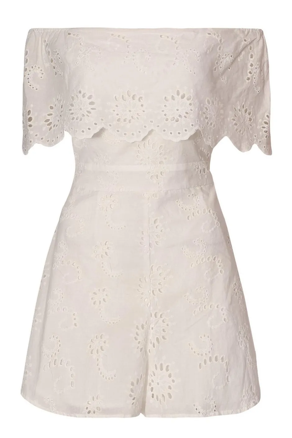Quiz White Embroidered Bardot Playsuit Online