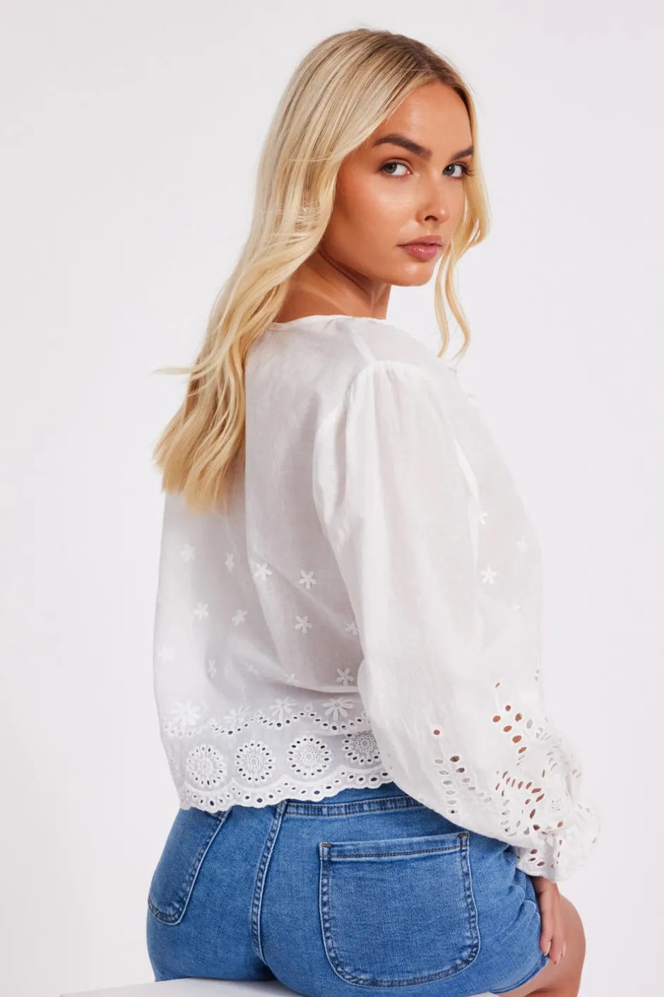 Quiz White Embroidered Blouse Online