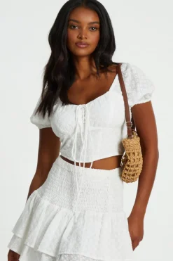 Quiz White Embroidered Cropped Top Sale