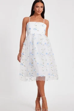 Quiz White Embroidered Floral Midi Dress Sale