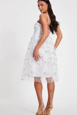 Quiz White Embroidered Floral Midi Dress Sale