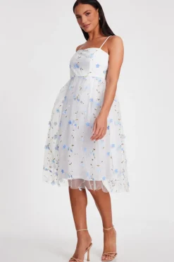 Quiz White Embroidered Floral Midi Dress Sale