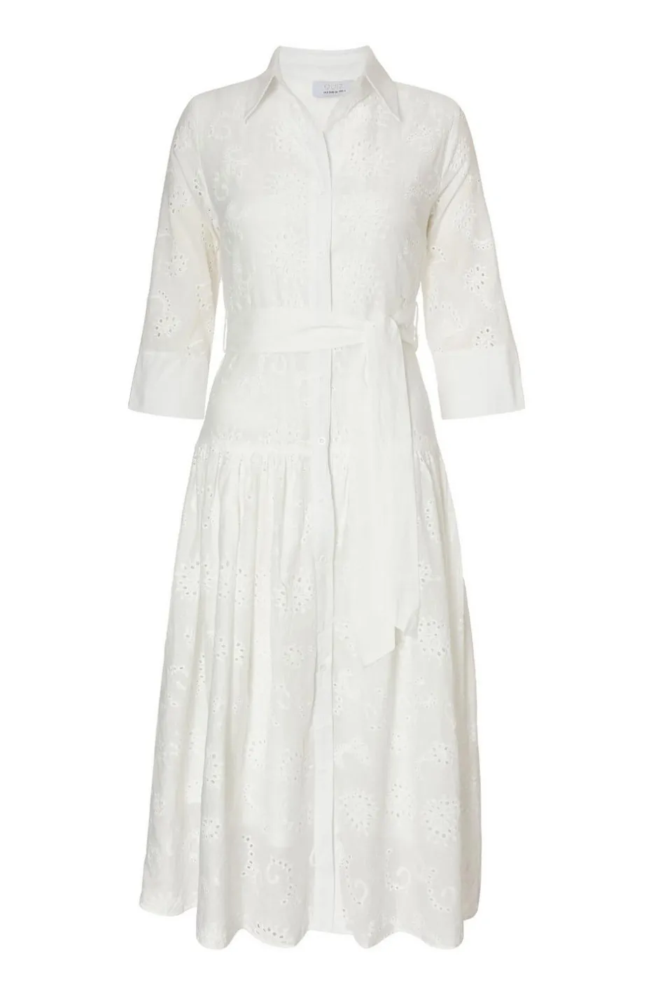 Quiz White Embroidered Midaxi Shirt Dress