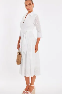 Quiz White Embroidered Midaxi Shirt Dress