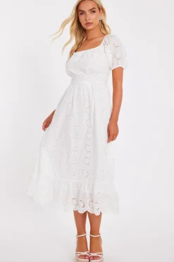 Quiz White Embroidered Midi Dress Outlet
