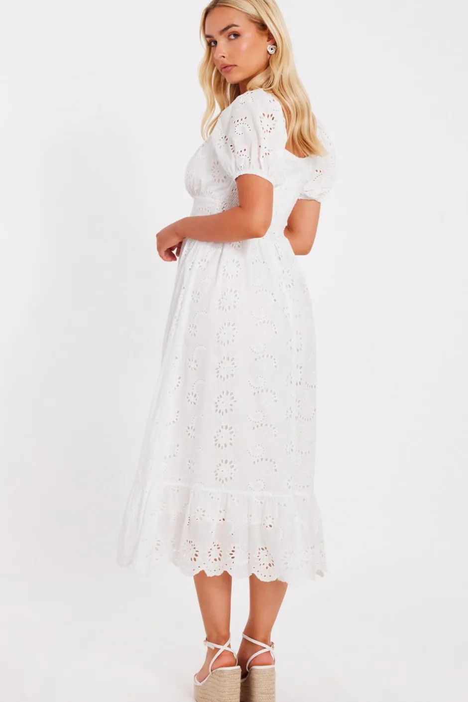 Quiz White Embroidered Midi Dress Outlet