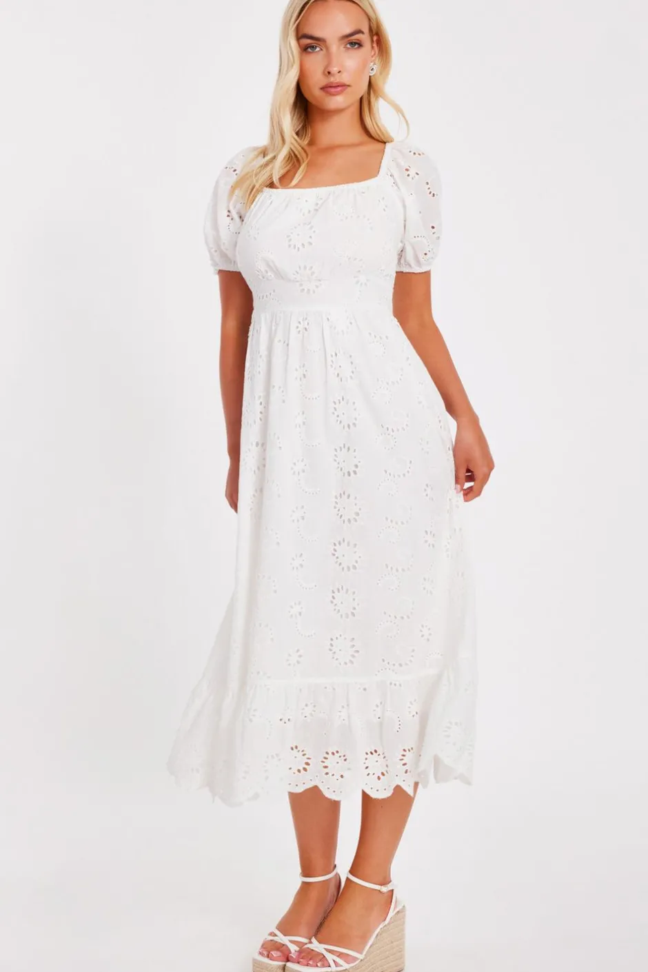 Quiz White Embroidered Midi Dress Outlet