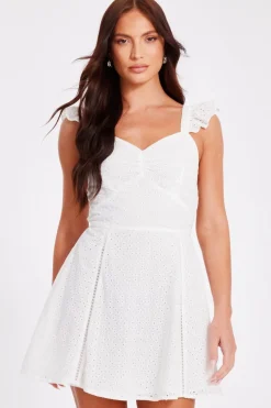 Quiz White Embroidered Mini Skater Dress Hot