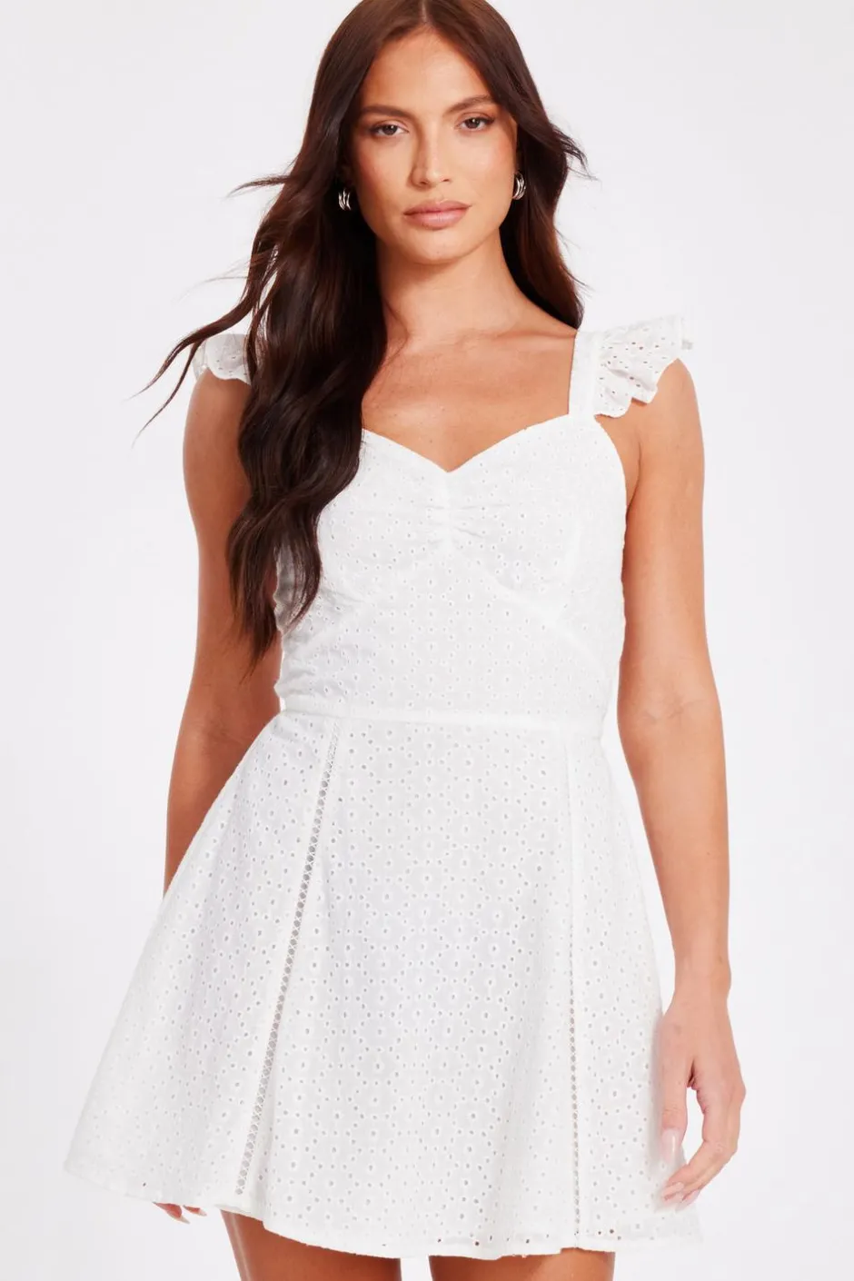 Quiz White Embroidered Mini Skater Dress Hot