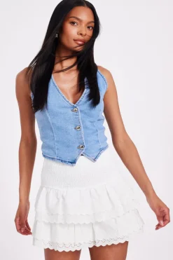 Quiz White Embroidered Mini Skirt Sale