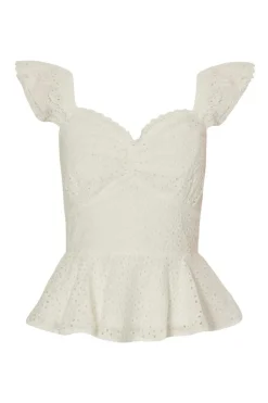 Quiz White Embroidered Peplum Top Online