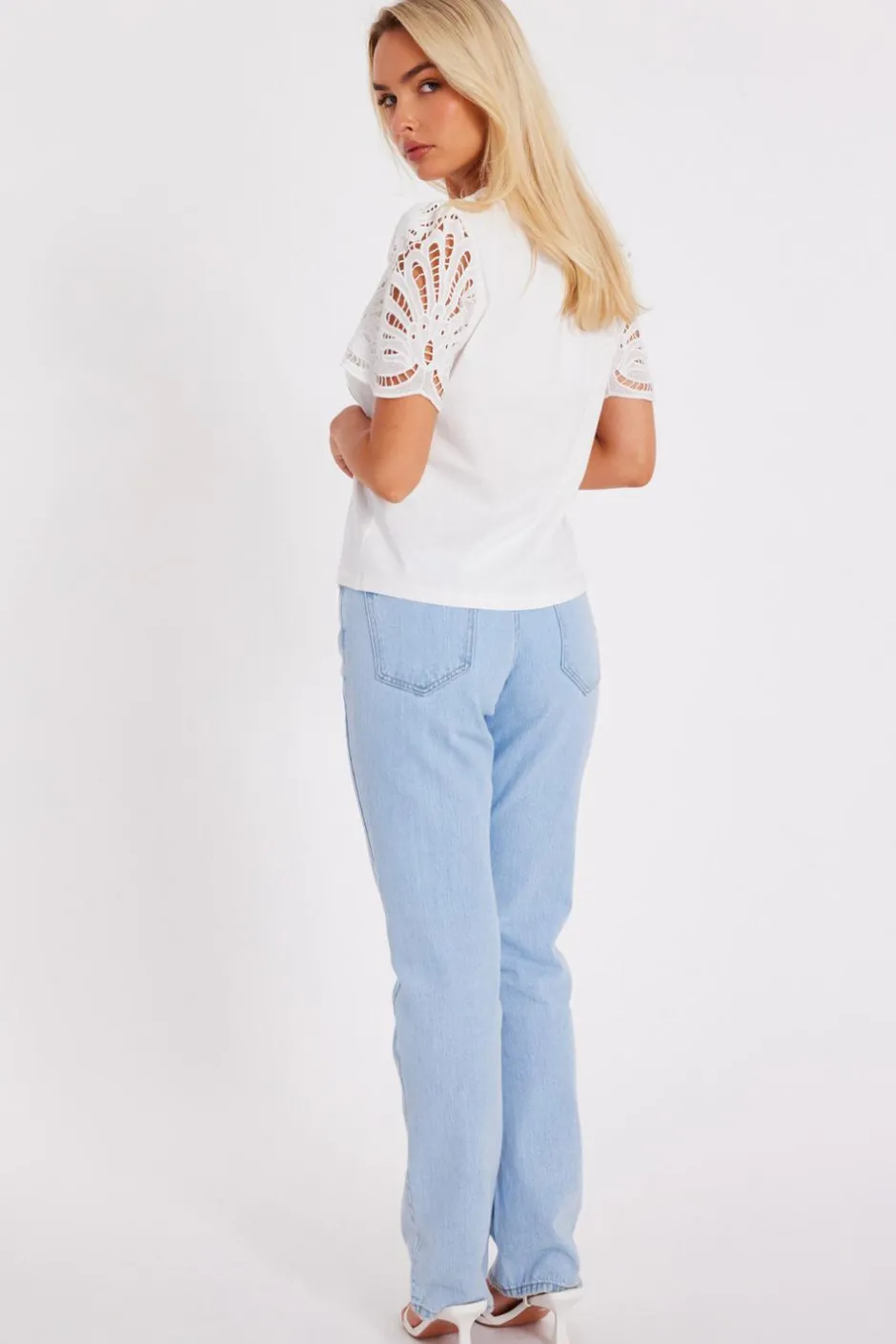 Quiz White Embroidered Sleeve Top Hot
