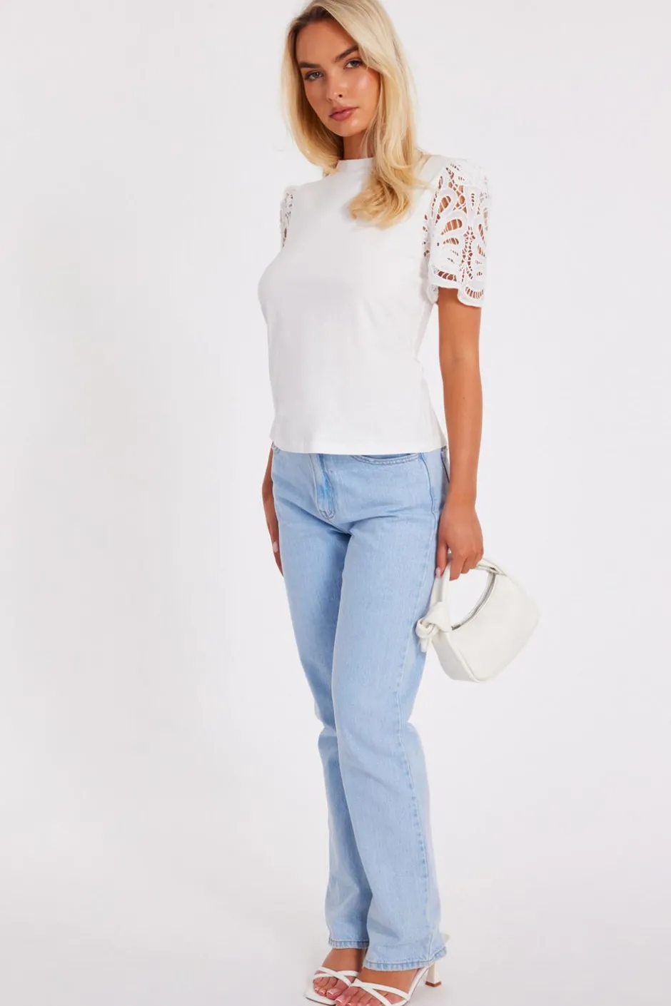 Quiz White Embroidered Sleeve Top Hot