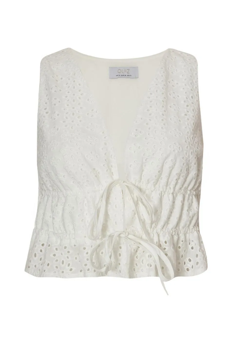 Quiz White Embroidered Tie Front Top New