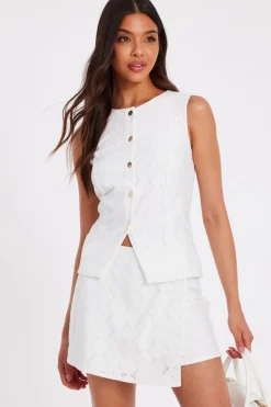 Quiz White Embroidered Waistcoat Sale
