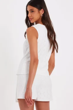 Quiz White Embroidered Waistcoat Sale