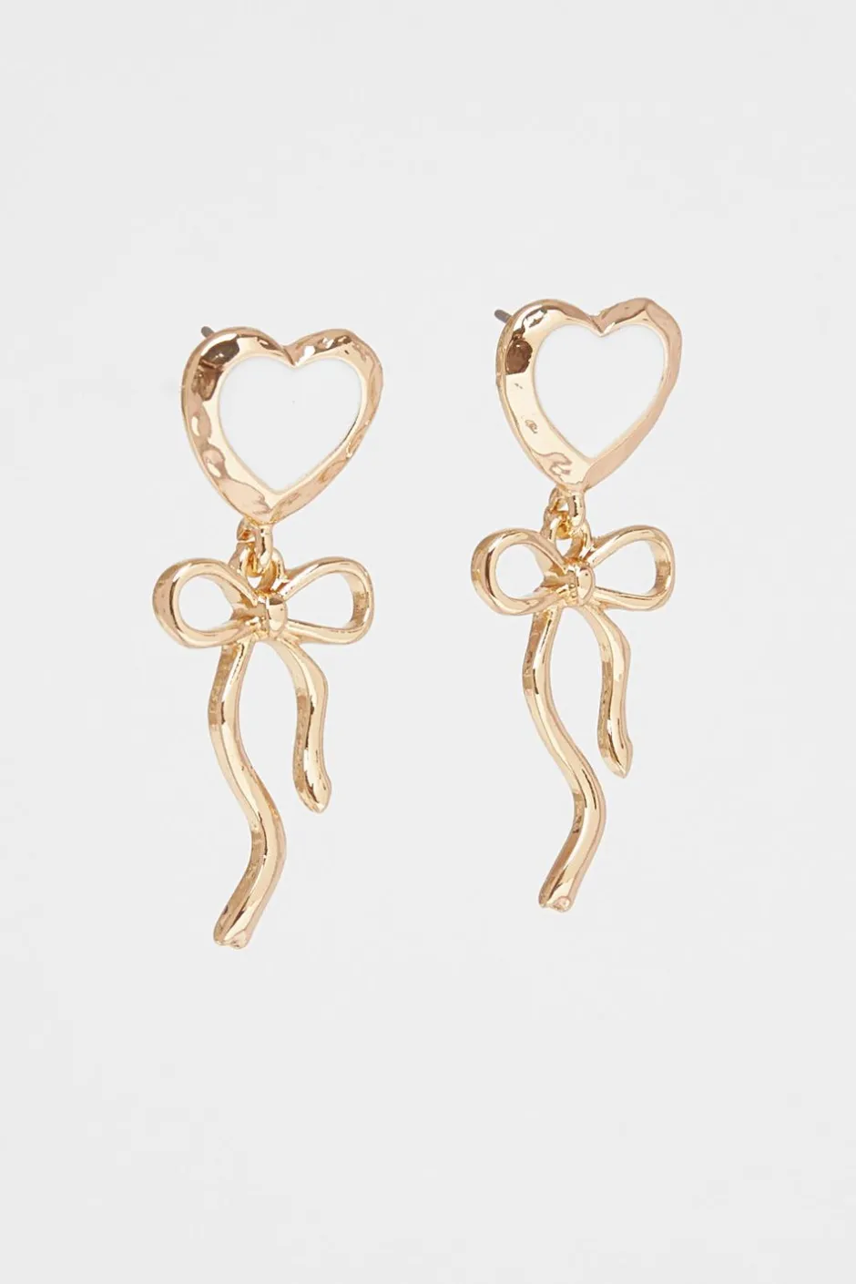 Quiz Enamel Ribbon Heart Earrings White Best