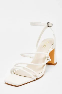 Quiz Faux Leather Block Heeled Sandals White Hot