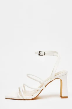 Quiz Faux Leather Block Heeled Sandals White Hot