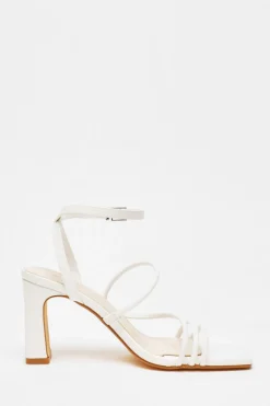 Quiz Faux Leather Block Heeled Sandals White Hot