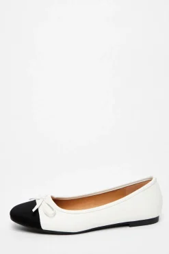 Quiz White Faux Leather Bow Flat Pumps Clearance