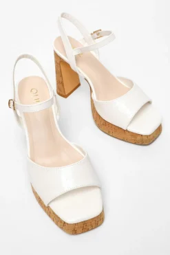 Quiz White Faux Leather Cork Platform Heeled Sandals Discount