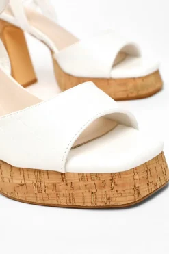 Quiz White Faux Leather Cork Platform Heeled Sandals Discount