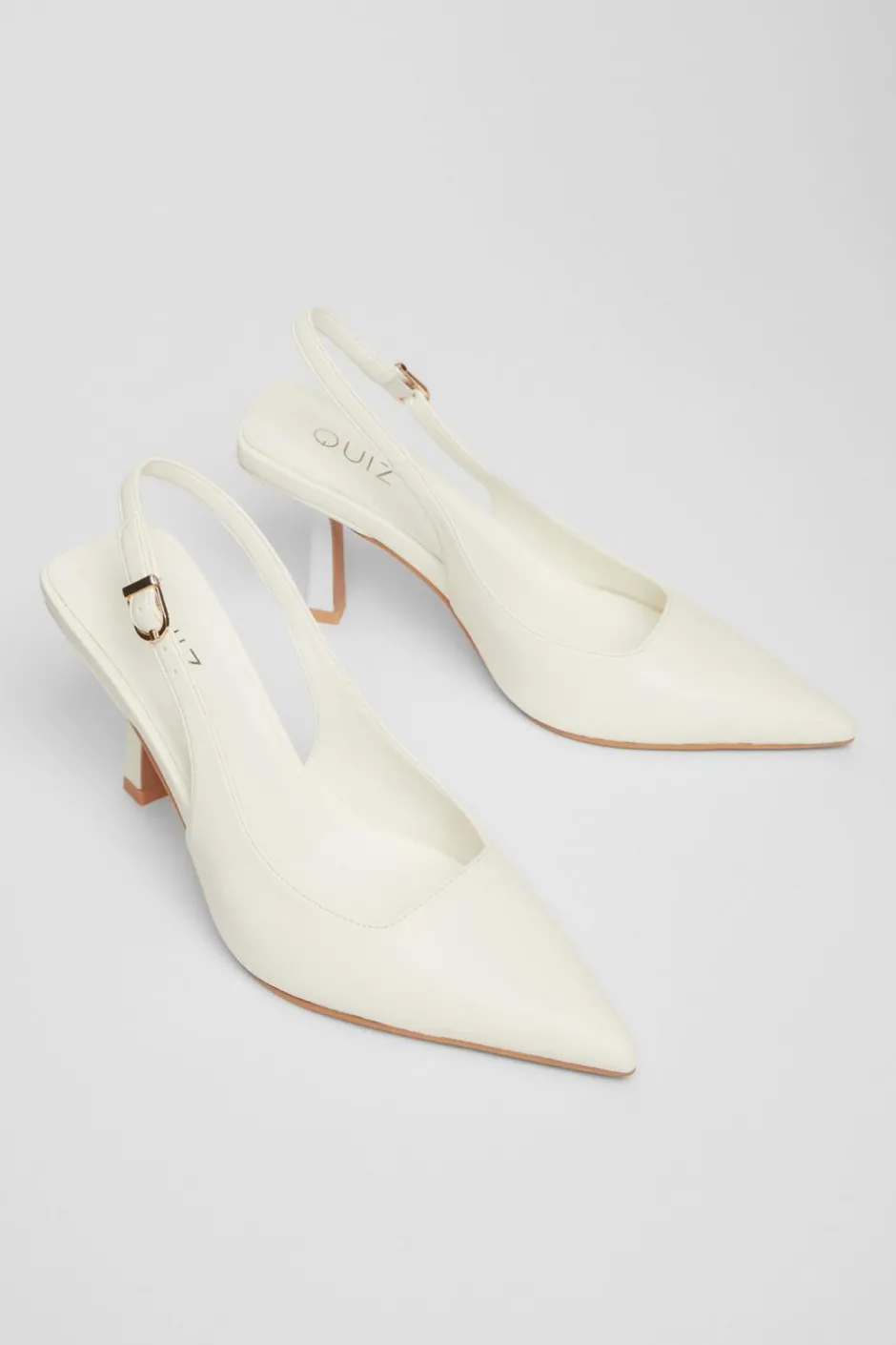 Quiz Faux Leather Court Heels White