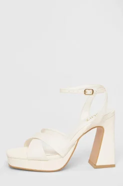 Quiz Faux Leather Platform Heels White Outlet