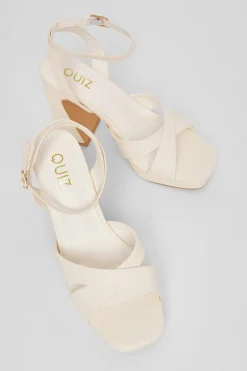 Quiz Faux Leather Platform Heels White Outlet