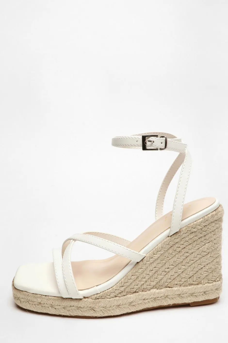 Quiz Faux Leather Strappy Wedges White Outlet