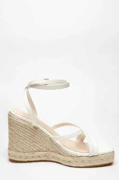 Quiz Faux Leather Strappy Wedges White Outlet