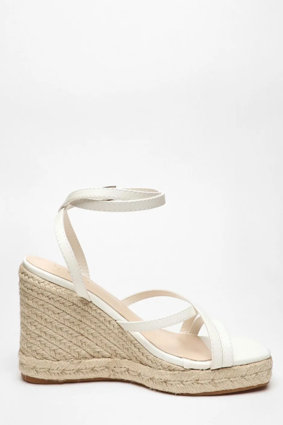 Quiz Faux Leather Strappy Wedges White Outlet